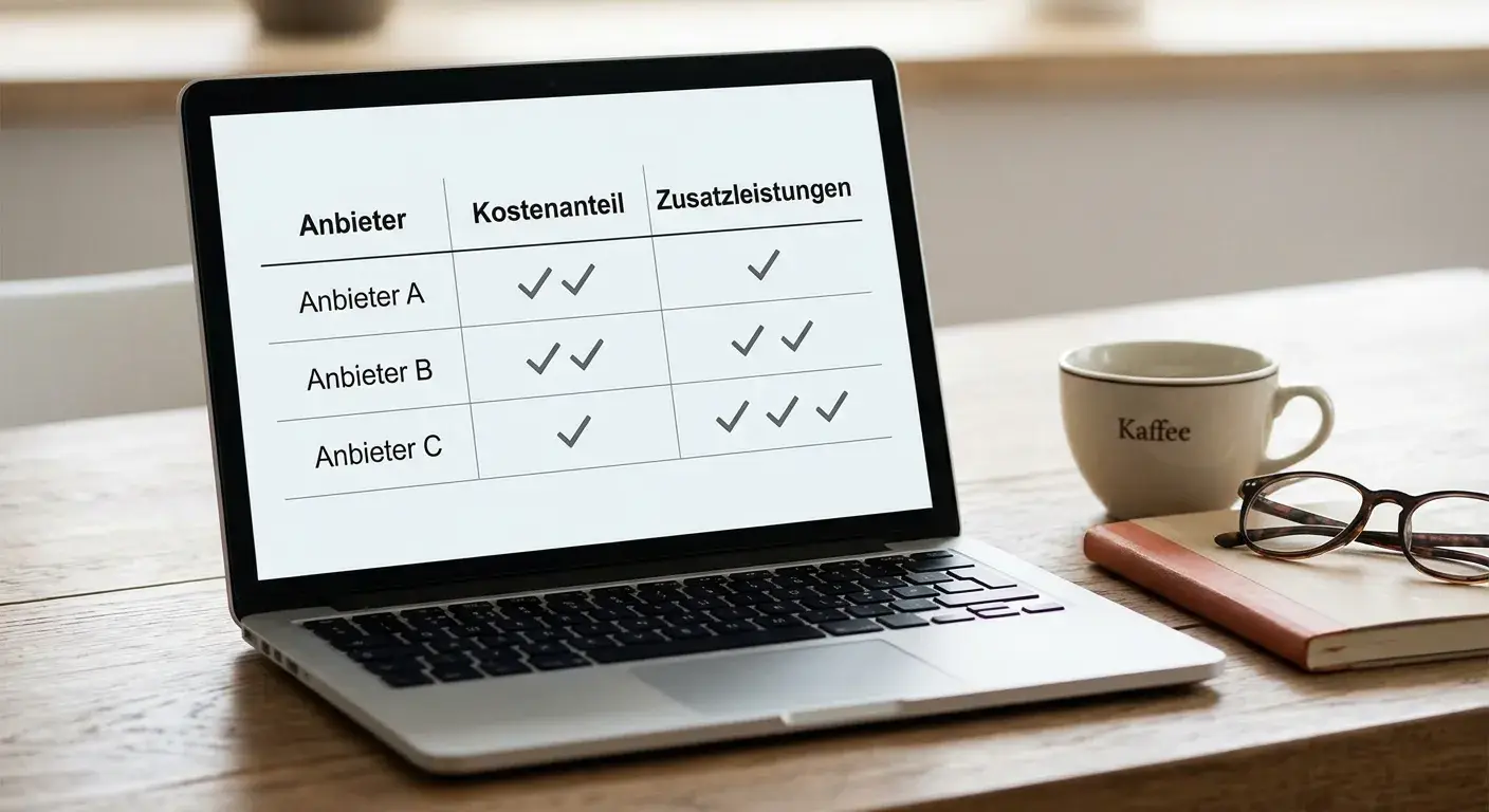 Vergleichstabelle auf einem Bildschirm mit drei Spalten und Häkchen