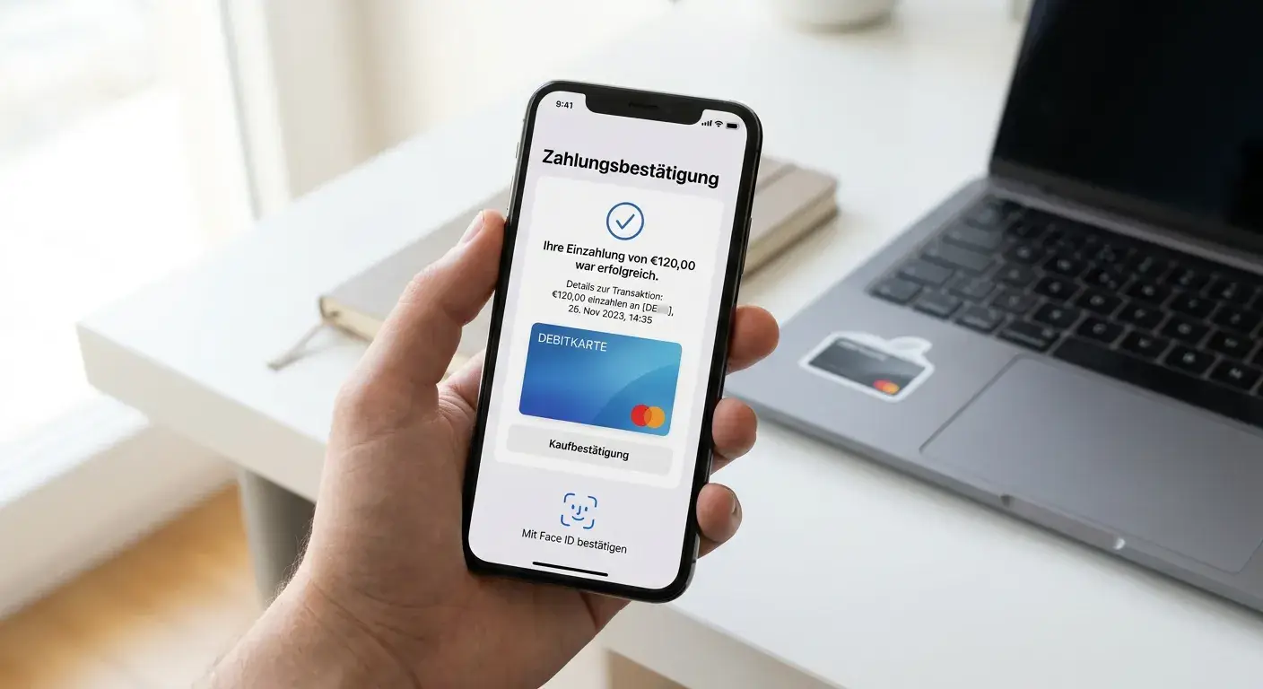 Apple Pay Einzahlung mit iPhone und Face ID Bestätigung in der Casino-Kasse