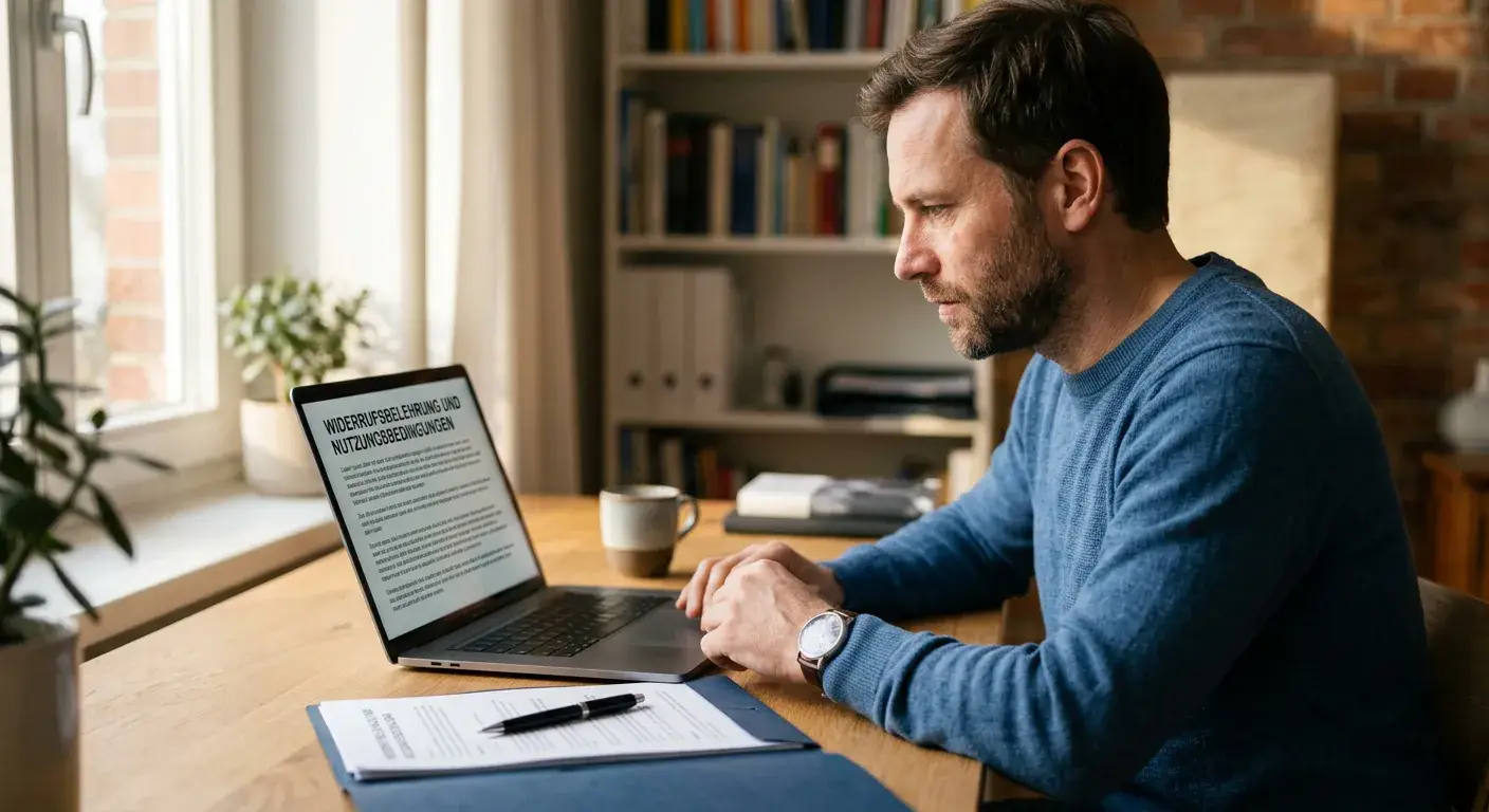 Person prüft Auszahlungsbedingungen auf einem Laptop