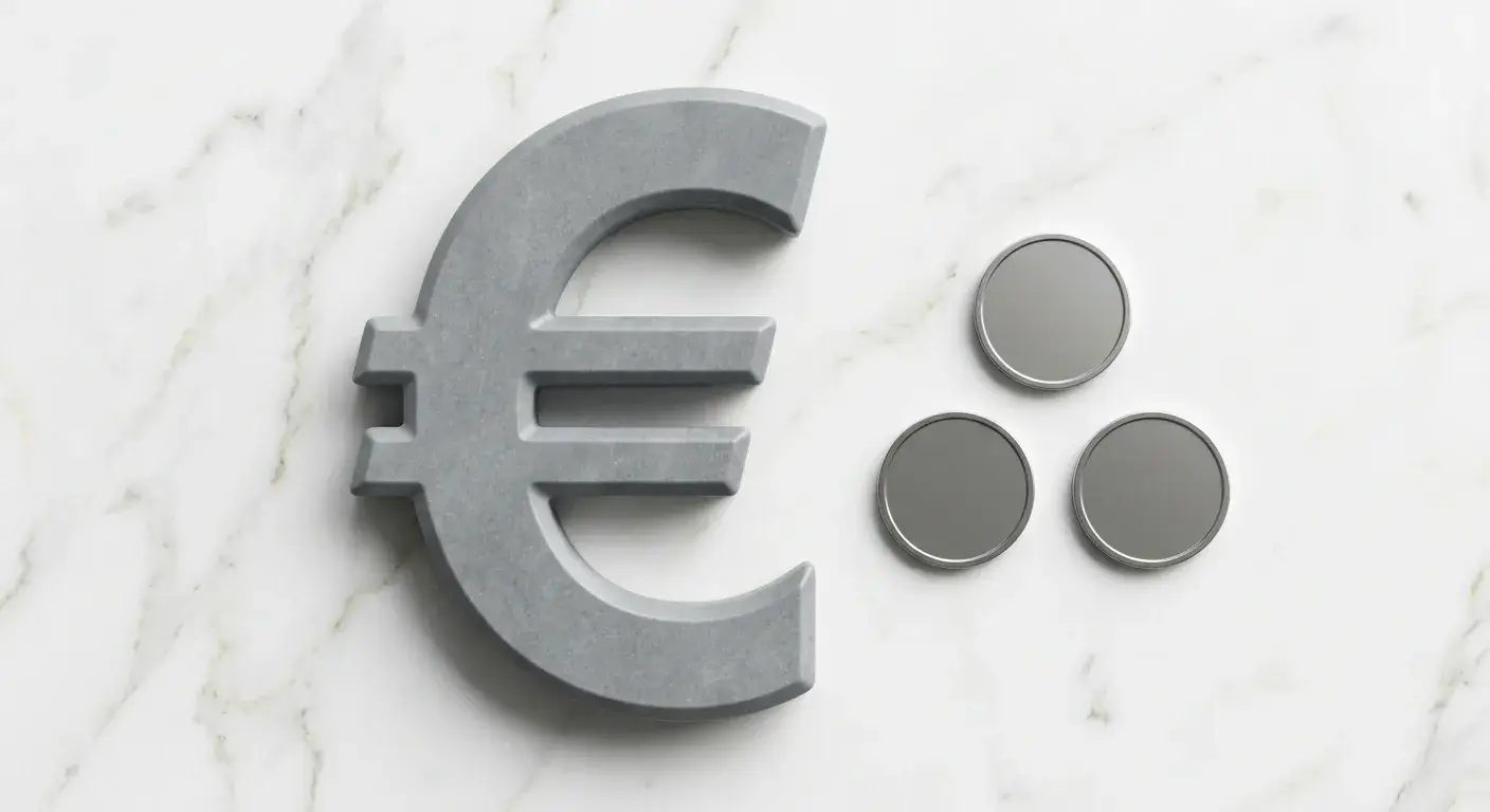 Symbolisches Euro-Zeichen neben abstrakten Casino-Chips ohne Nennwert