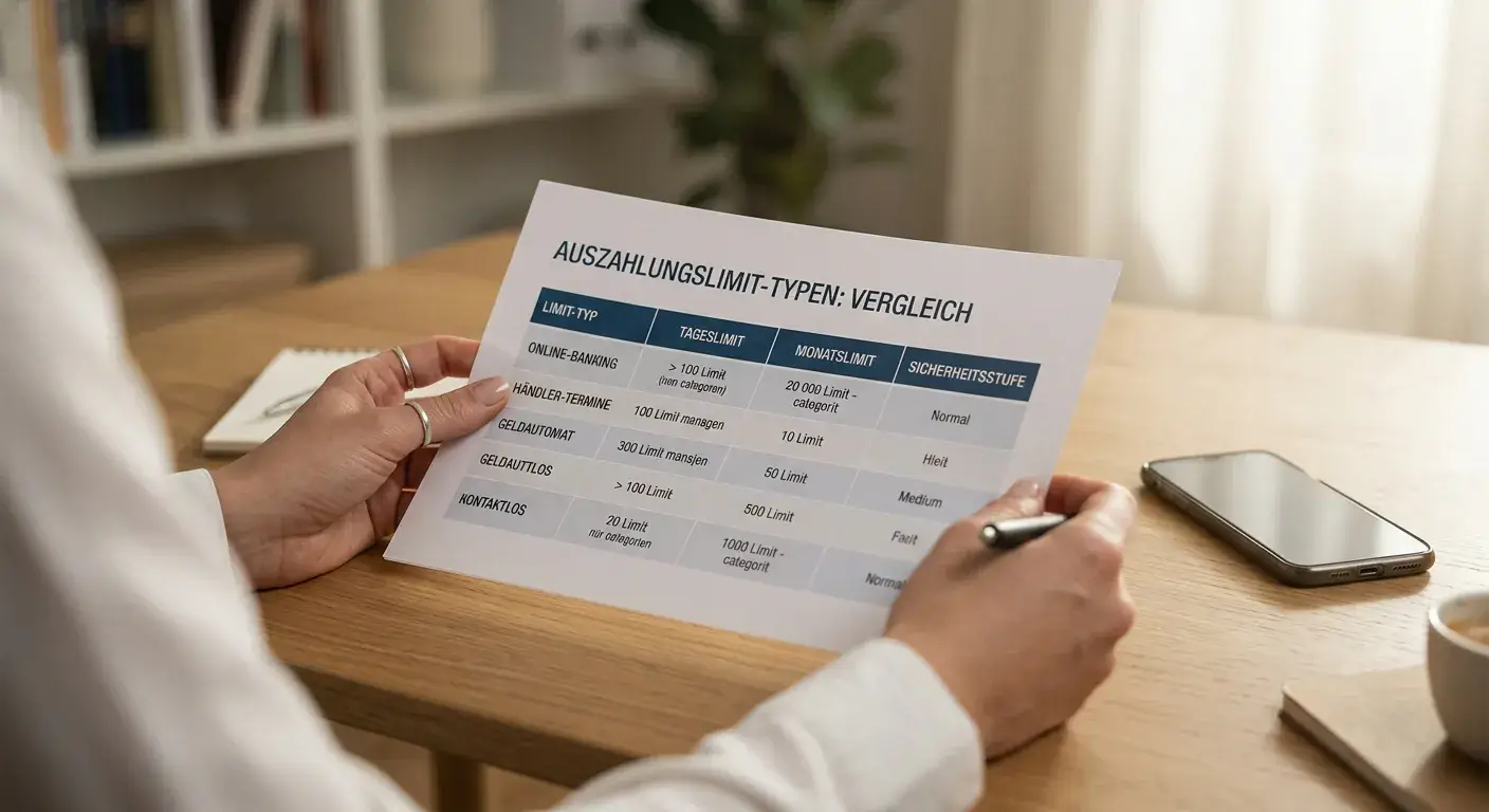 Person an einem Schreibtisch mit Notizblock und Stift neben einer gedruckten Tabelle