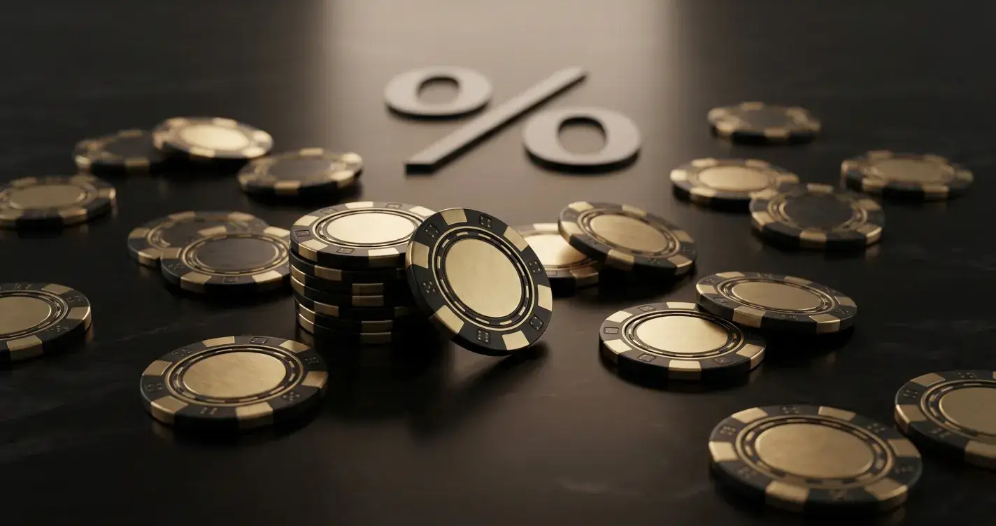 Casino-Chips und RTP-Prozentsatz auf elegantem dunklem Hintergrund