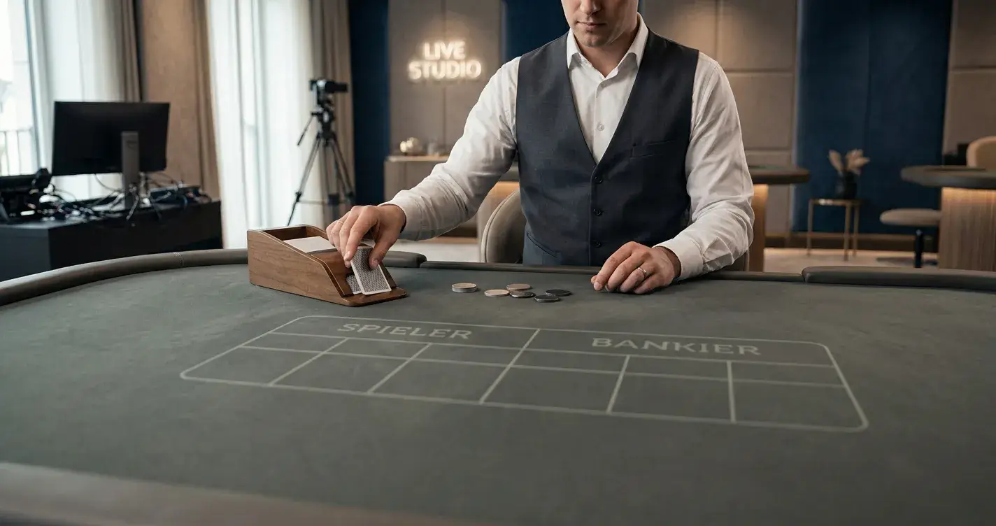 Live-Blackjack-Tisch in neutralem Studio für österreichische Spieler