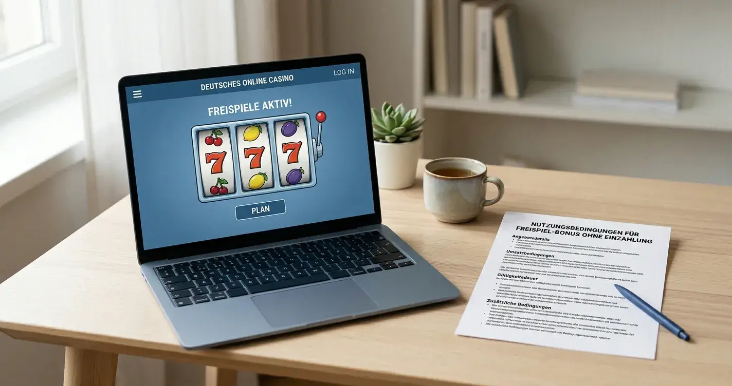 Österreichisches Online-Casino mit Freispiele-Angebot ohne Einzahlung auf einem neutralen Laptop