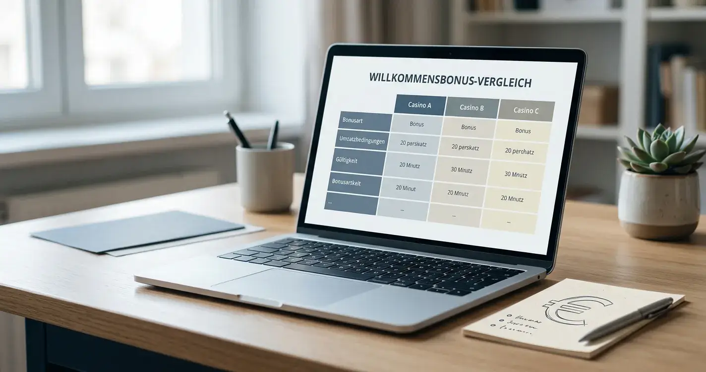 Laptop mit neutralem Casino-Vergleich und österreichischem Kontext