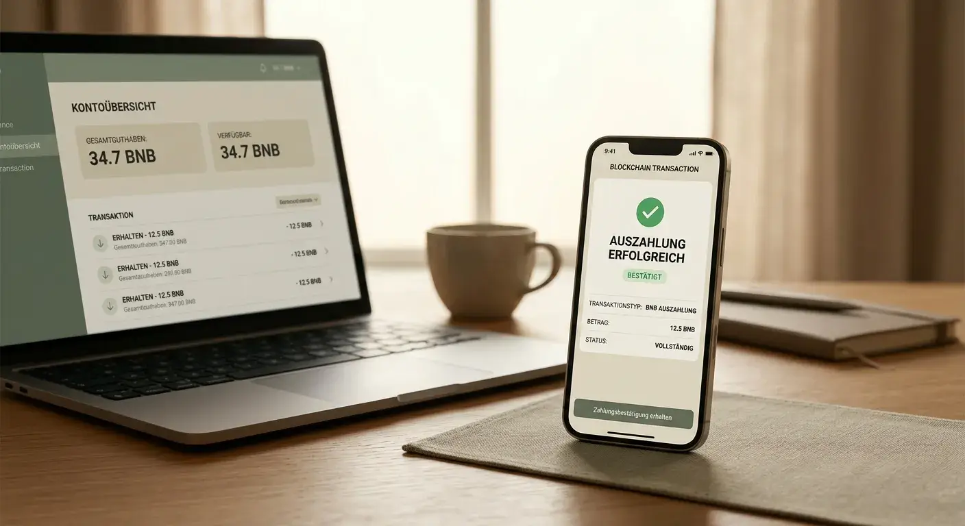 Smartphone mit Krypto-Wallet-App und bestätigter Transaktion auf dem Display