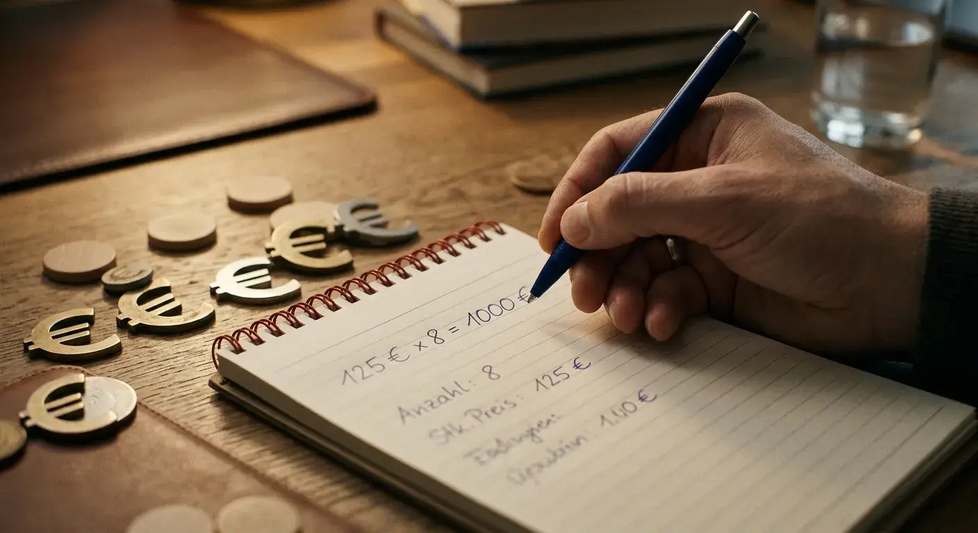 Handschriftliche Umsatzrechnung mit Euro-Symbolen