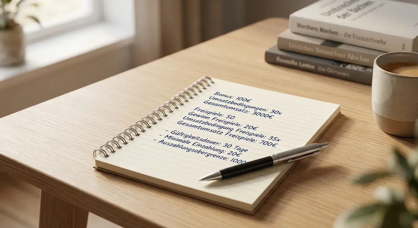 Notizblock mit handschriftlichen Berechnungen und einem Kugelschreiber auf hellem Holz