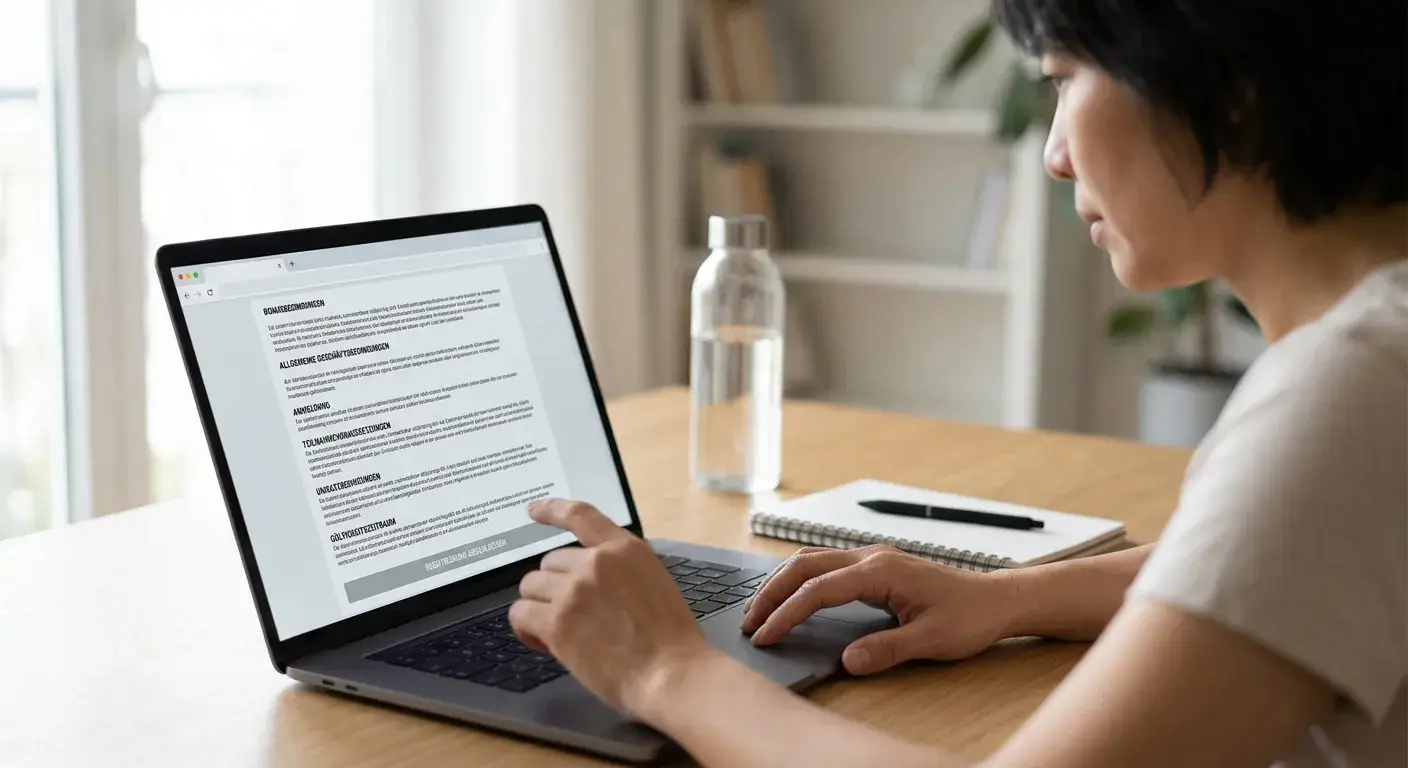 Person prüft Bonusbedingungen vor einer Registrierung am Laptop