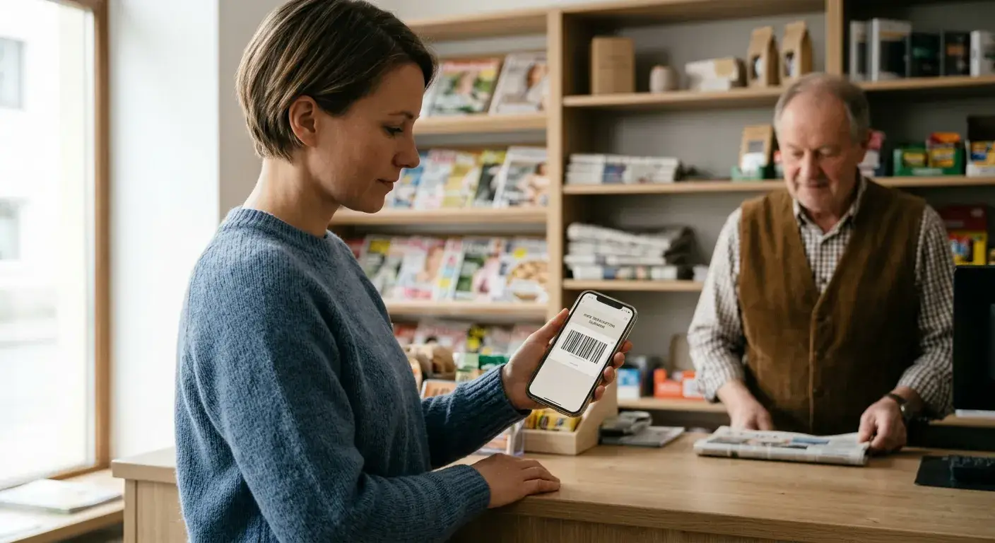 Barcode-Einzahlung mit CashtoCode am Smartphone in der Trafik