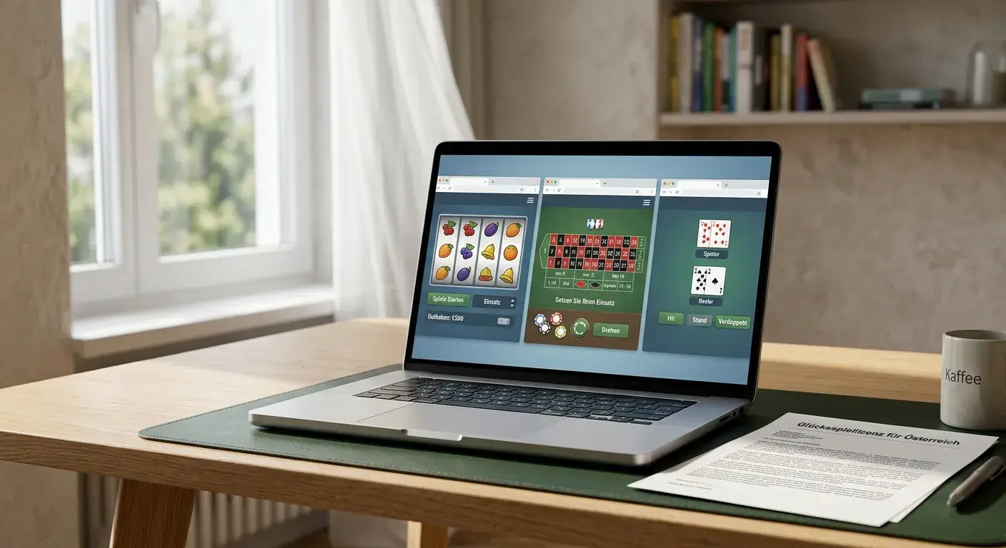 Neutrale Casino-Webseiten auf einem Laptop ohne Markenlogos