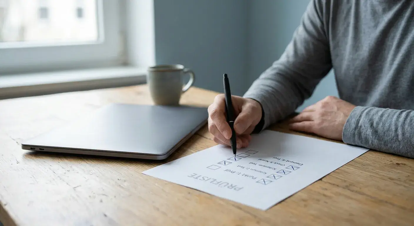 Handschriftliche Prüfliste für Betreiber, Lizenz, Bonus und Auszahlung
