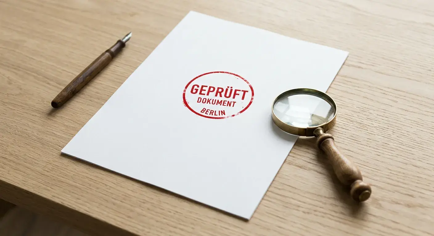 Neutrales Dokument mit rotem Warnstempel auf einem hellen Schreibtisch