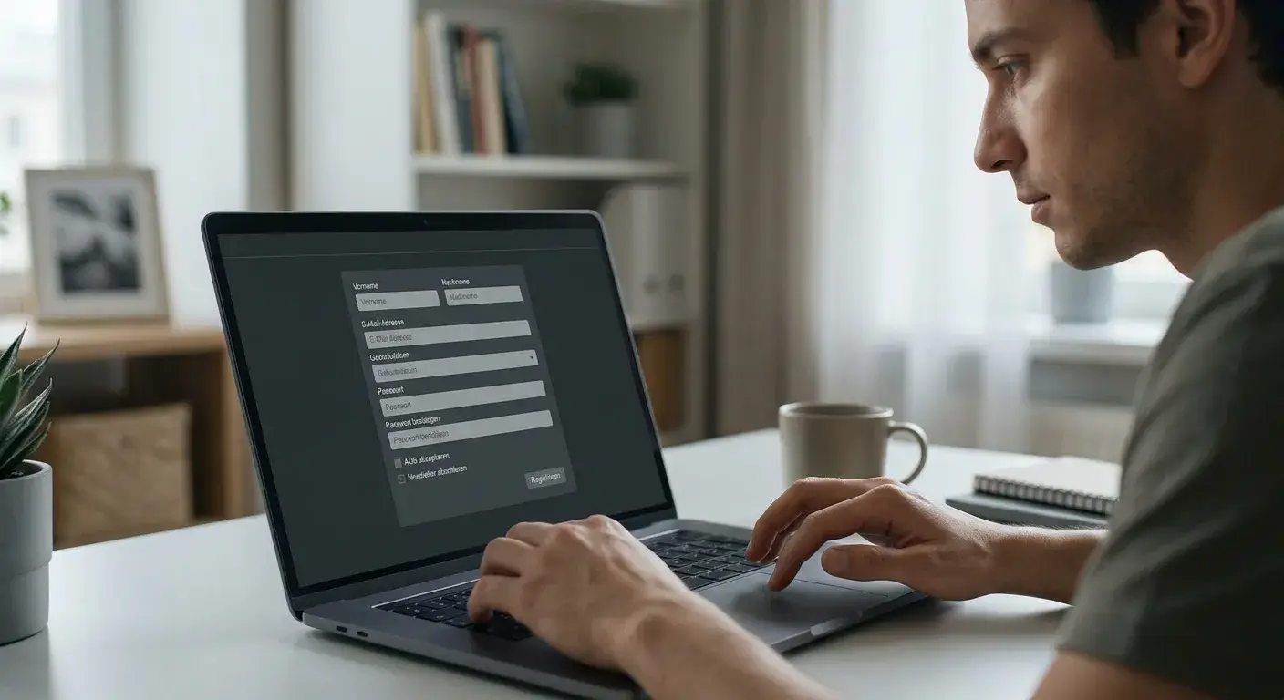 Person registriert sich an einem Laptop