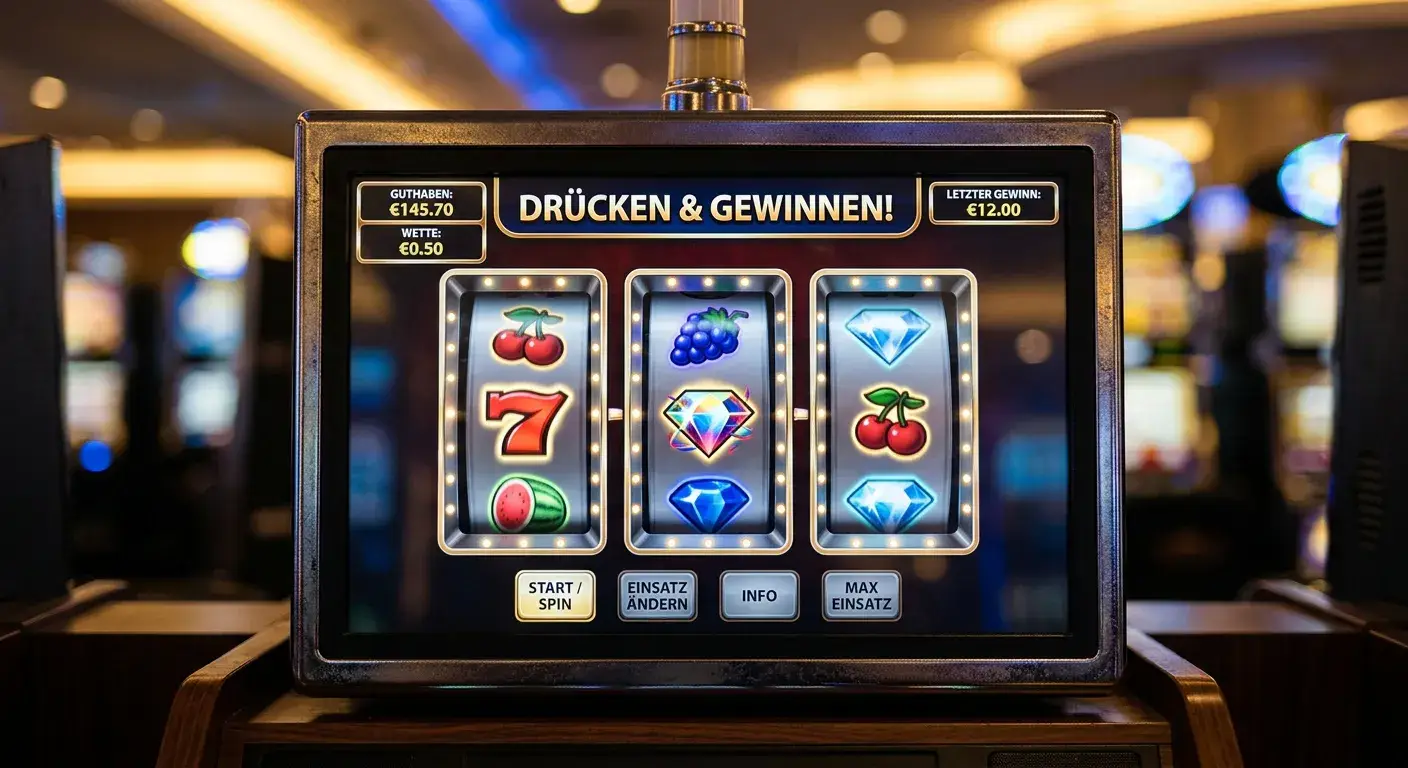 Neutrale Spielautomaten-Walzen mit generischen Symbolen auf einem Bildschirm