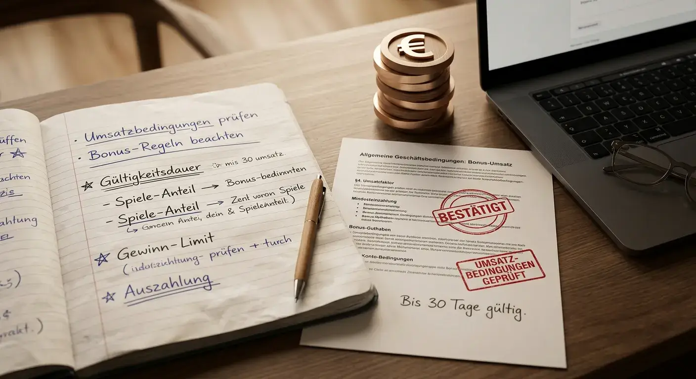 Notizen zu Umsatzbedingungen und Auszahlungsgrenzen beim Casino-Bonus