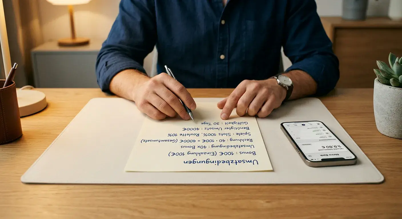 Handschriftliche Rechnung zu Umsatzbedingungen auf einem Notizblock