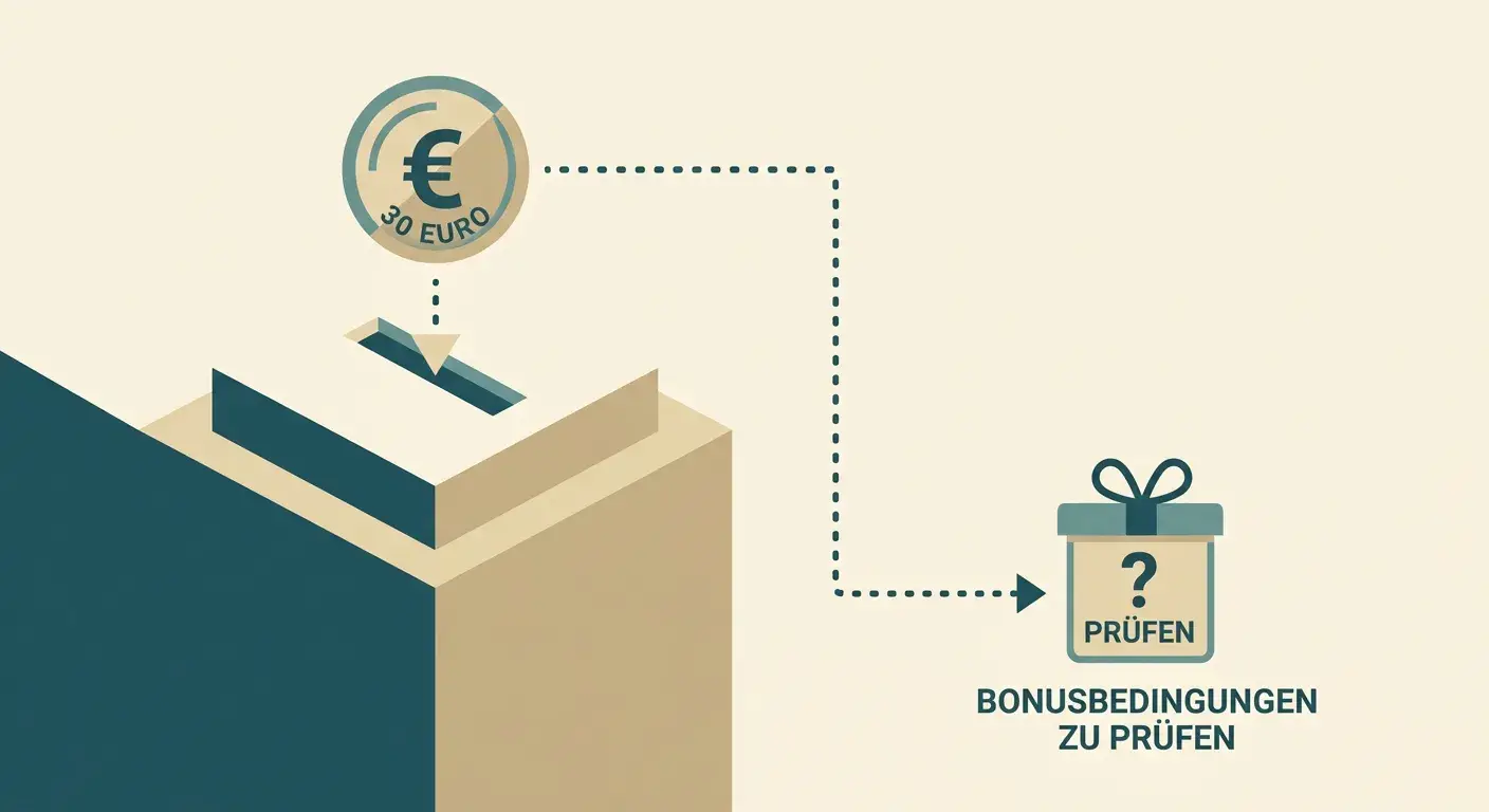 Person prüft eine 30-Euro-Einzahlung und die daran gekoppelte Bonusbedingung