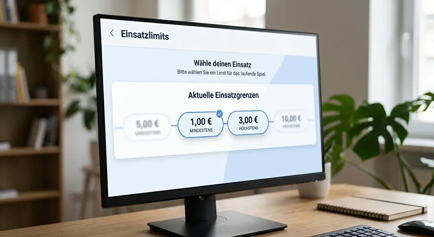 Einsatzlimit-Anzeige mit 1 Euro und 3 Euro Markierungen auf Monitor