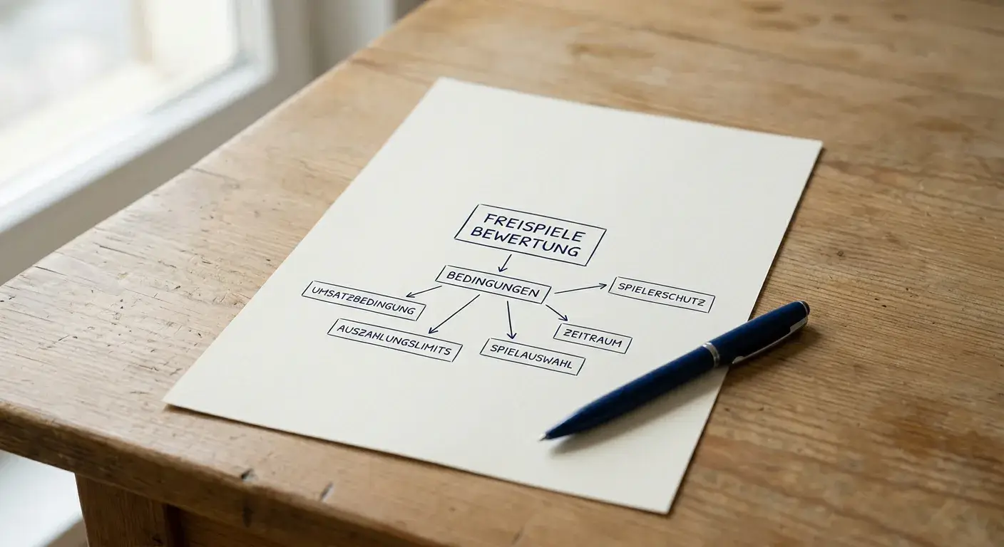 Übersichtliche Notizen und ein schlichtes Diagramm ohne Zahlen zum Vergleich von Freispiele-Angeboten