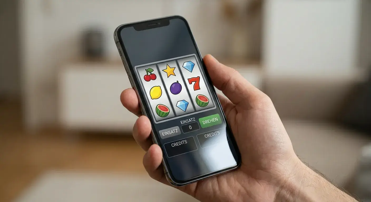 Neutrale Spielautomatenwalzen auf einem Smartphone ohne Markenlogos
