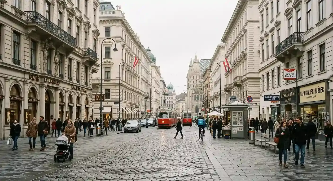Ansicht der Wiener Innenstadt mit klassischer Architektur und ruhigem Tageslicht