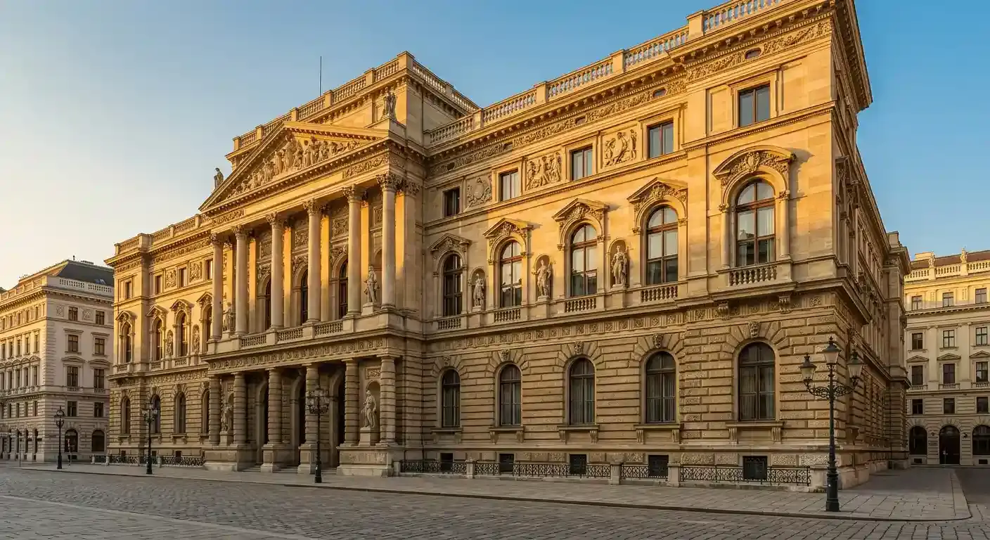 Wiener Regierungsviertel mit klassischer Architektur im warmen Nachmittagslicht
