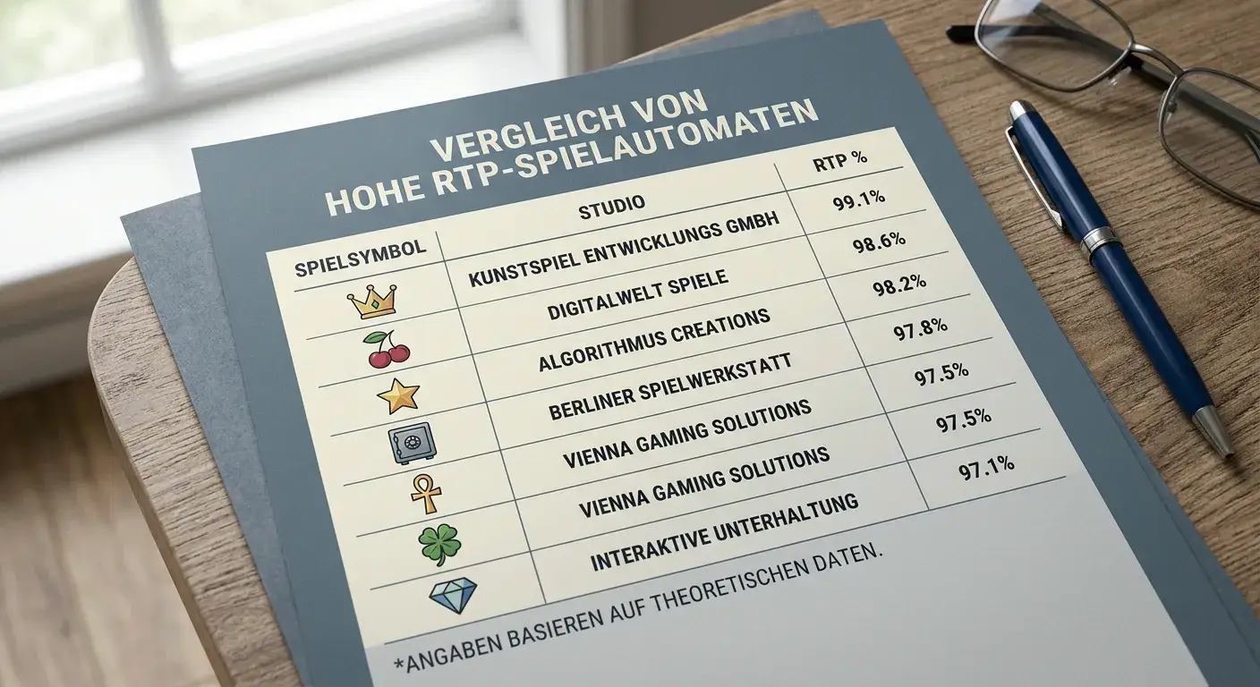 Schlichte Vergleichstabelle mit RTP-Werten und Studios