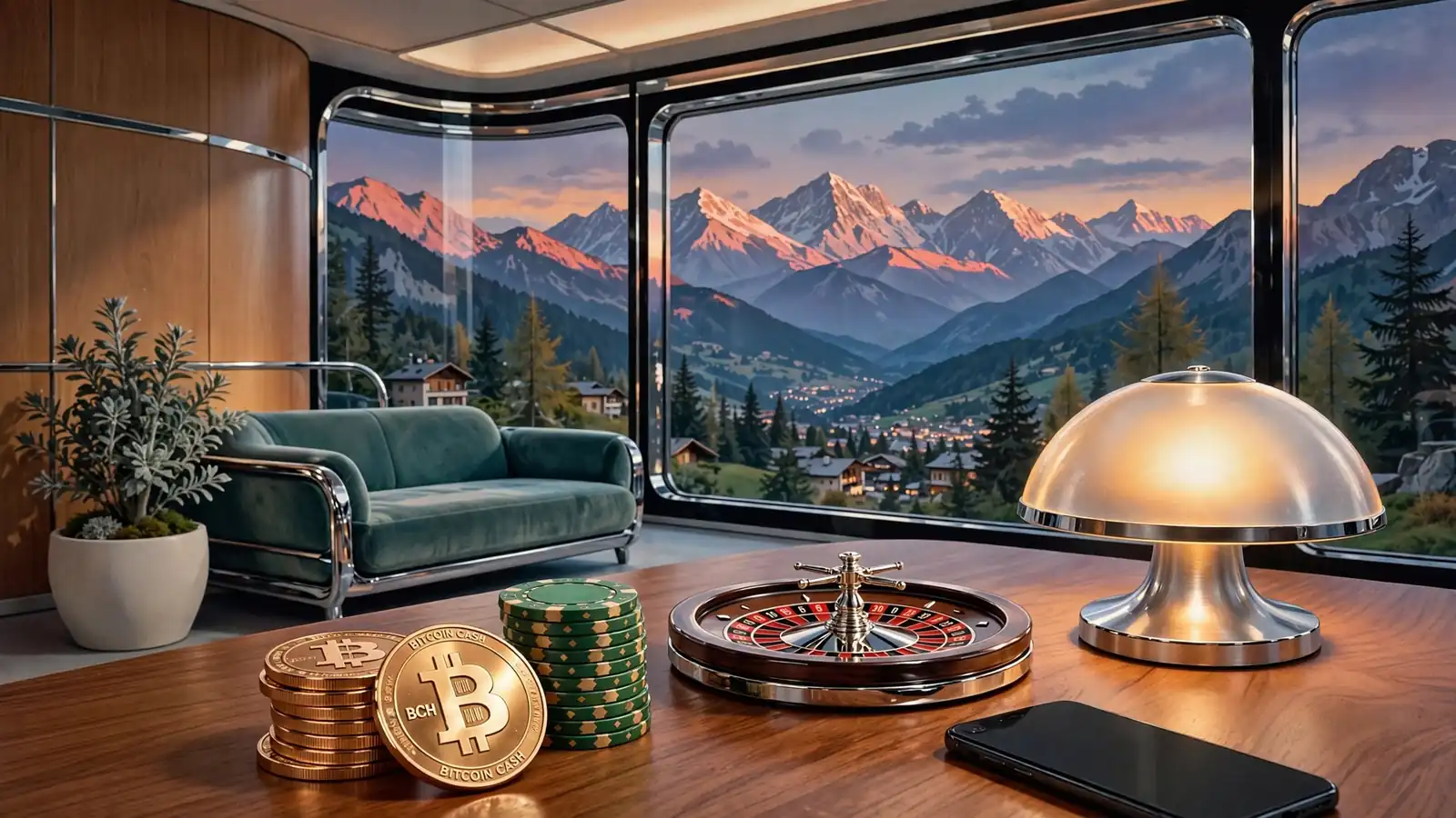 Casino-Chips und BCH-Token auf Tisch in Wiener Wohnung
