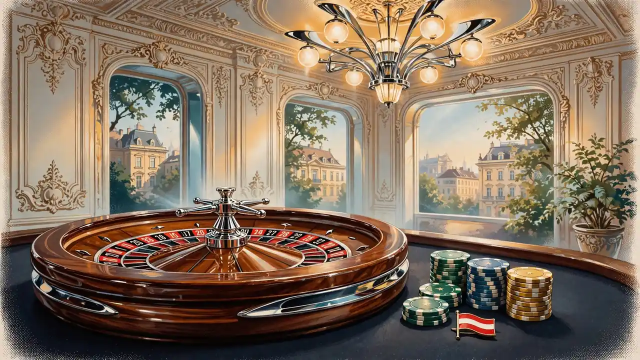 Roulette und Spielchips in einem Wiener Kasino