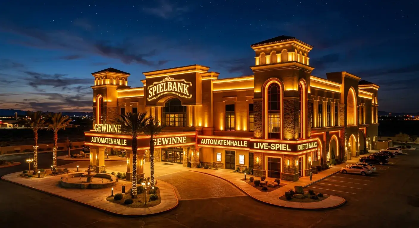 Las-Vegas-Casino-Fassade bei Nacht ohne erkennbare Logos oder Marken