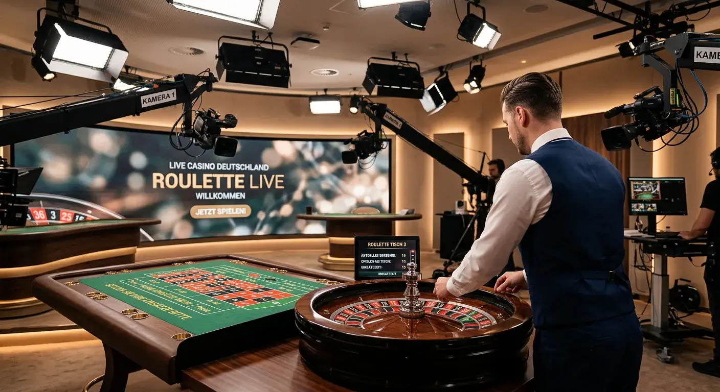 Live-Casino-Studio mit professionellem Dealer an Roulette-Tisch