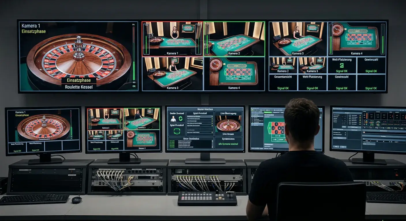 Moderner Livestream aus einem Live-Dealer-Studio mit professioneller Kameratechnik
