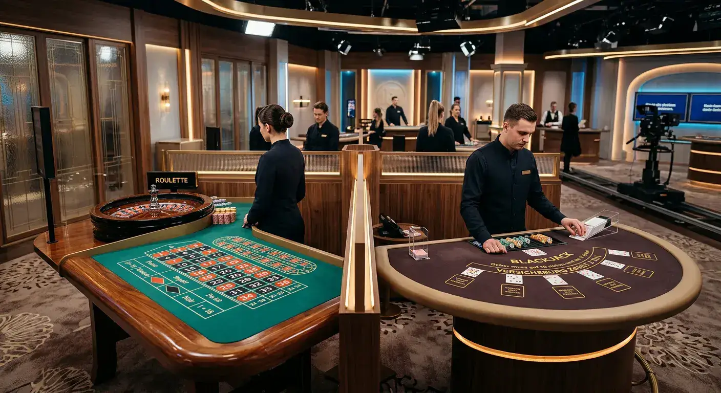 Live-Roulette und Live-Blackjack Tische mit echten Dealern im Studio