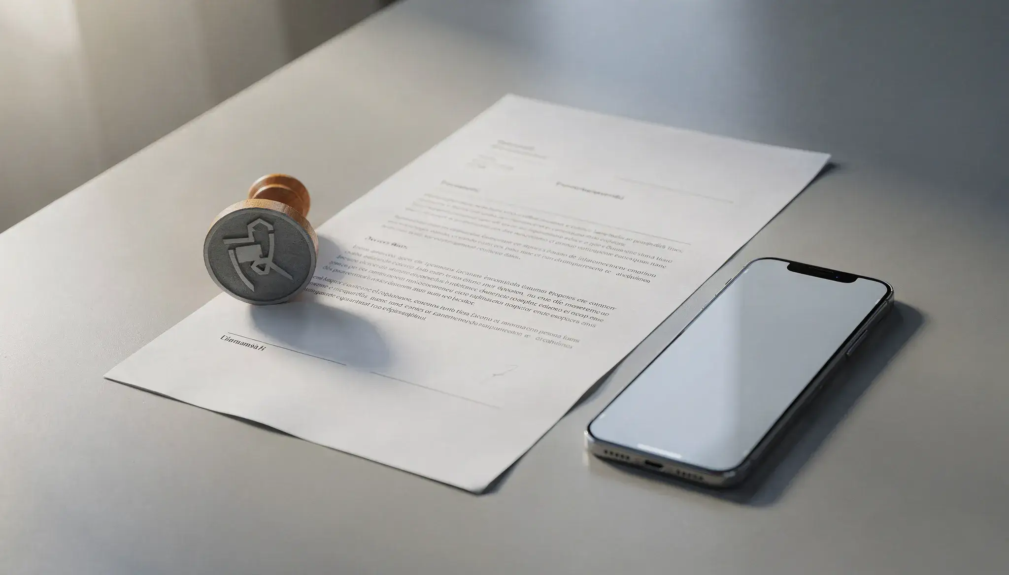 Neutrales Dokument und Smartphone als Sinnbild für Lizenz und Sicherheit