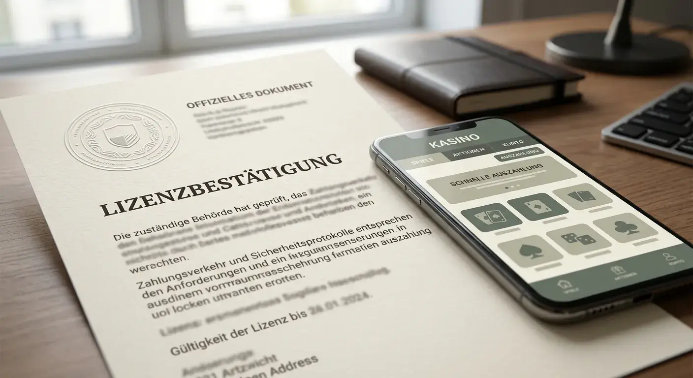 MGA-Siegel auf Dokument neben Smartphone mit Casino-Oberfläche