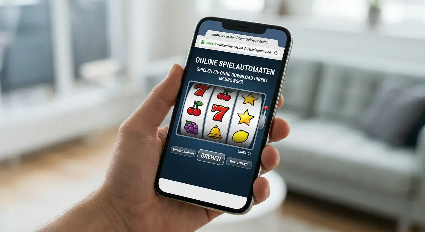 Smartphone mit neutralem Browserfenster und generischen Spielautomaten ohne Marken