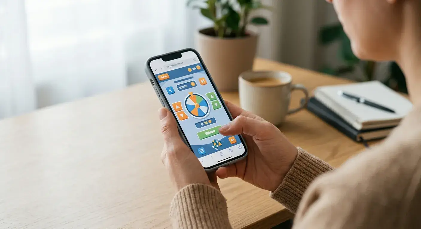 Smartphone mit neutraler mobiler Spieloberfläche neben Zahlungsoptionen