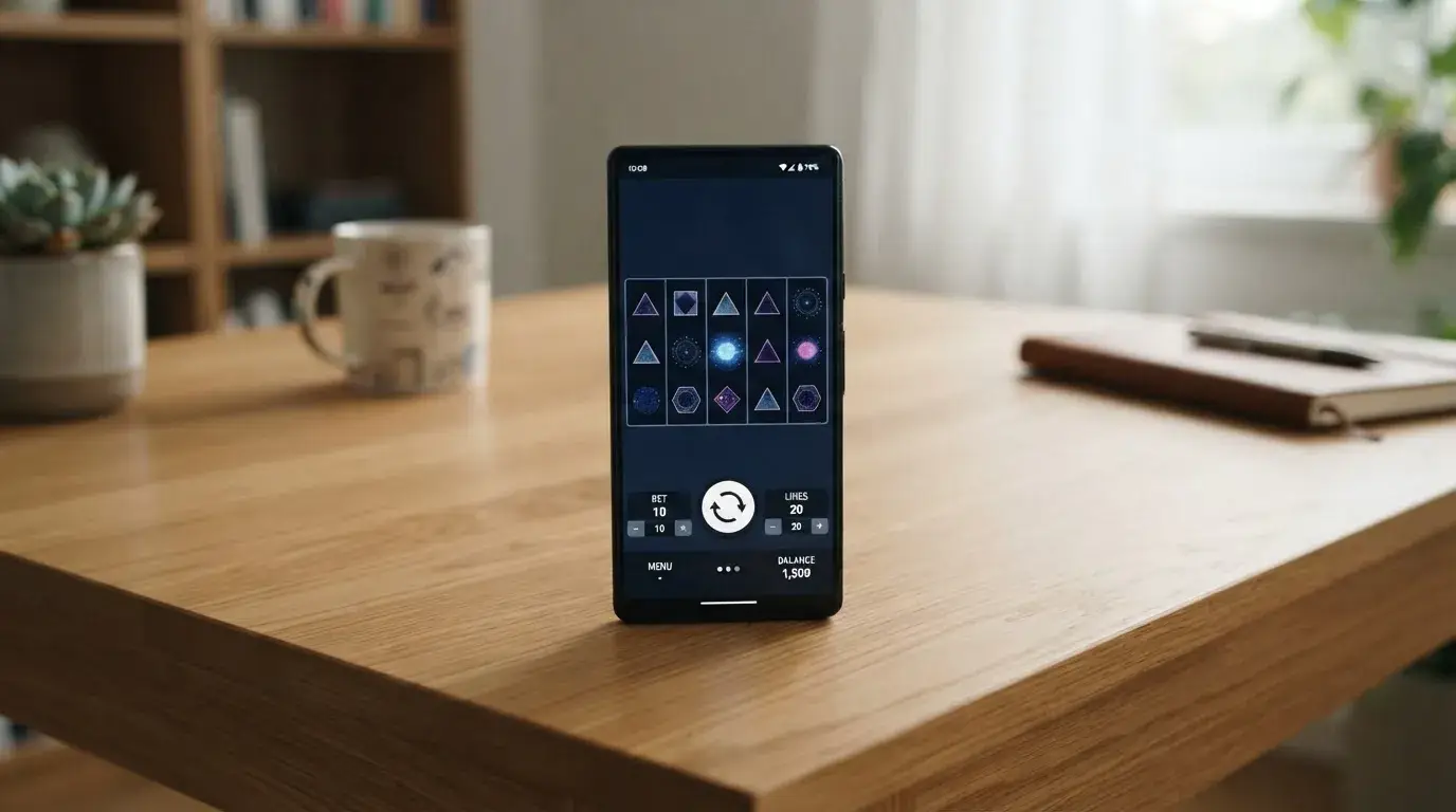 Smartphone mit neutraler Spieloberfläche und niedrigen Einsatzstufen