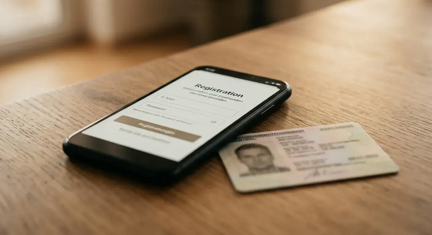 Smartphone mit neutraler Registrierungsmaske und Ausweisdokument