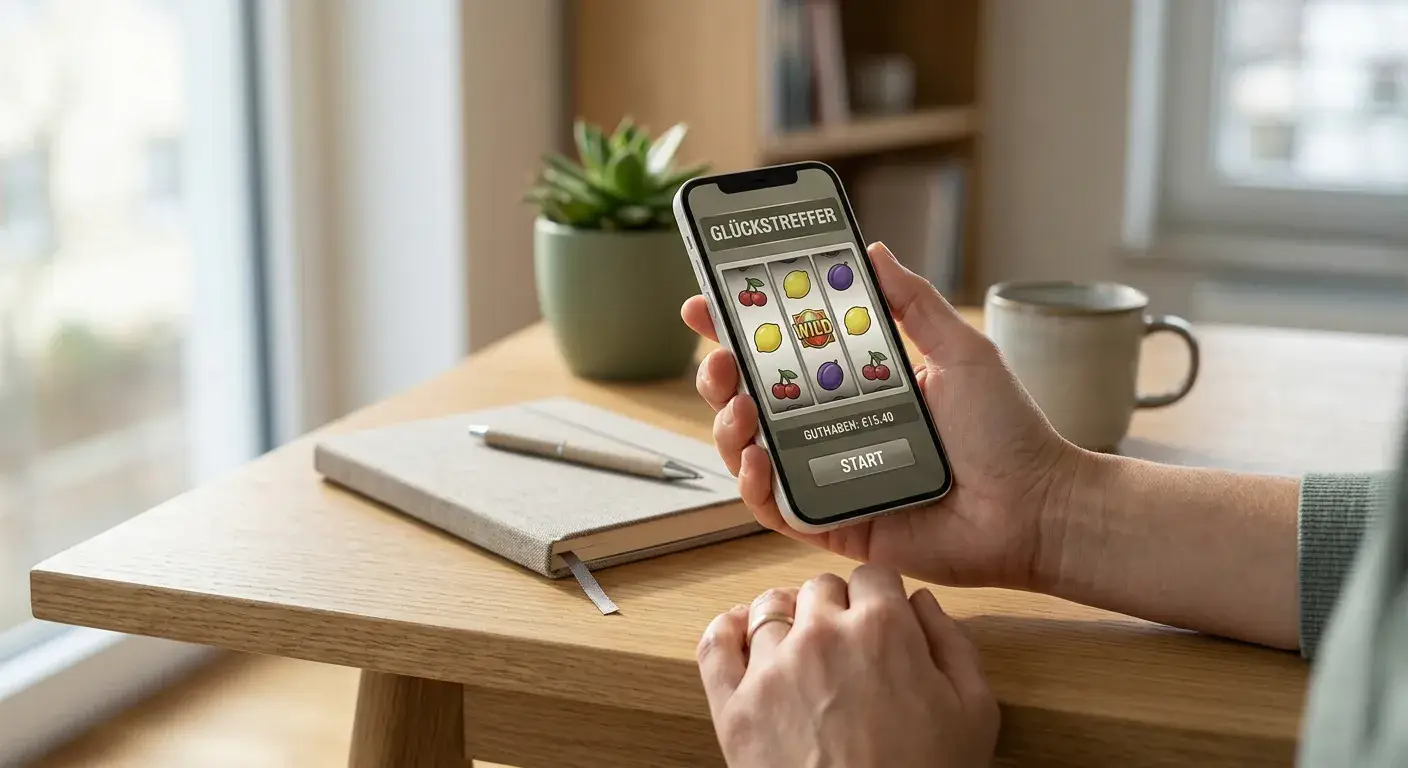 Neutrale Spielautomatenoberfläche auf einem Tablet ohne Markenlogo