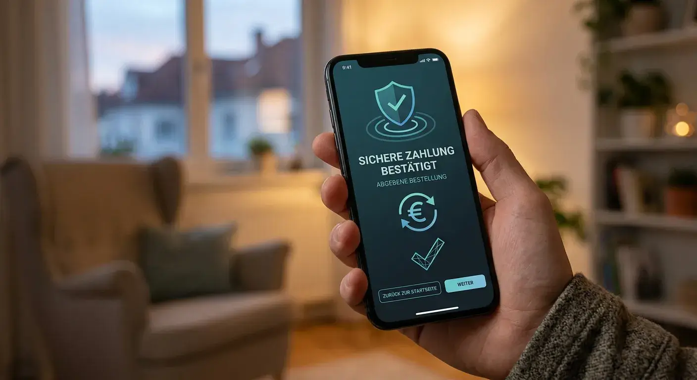 Mobiles Gerät mit neutraler Wallet-Auswahl und klaren Zahlungsbedingungen