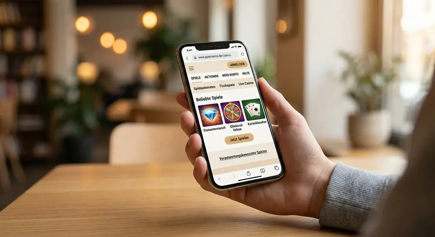 Smartphone mit einer neutralen Casino-Browseroberfläche, keine Markenlogos sichtbar