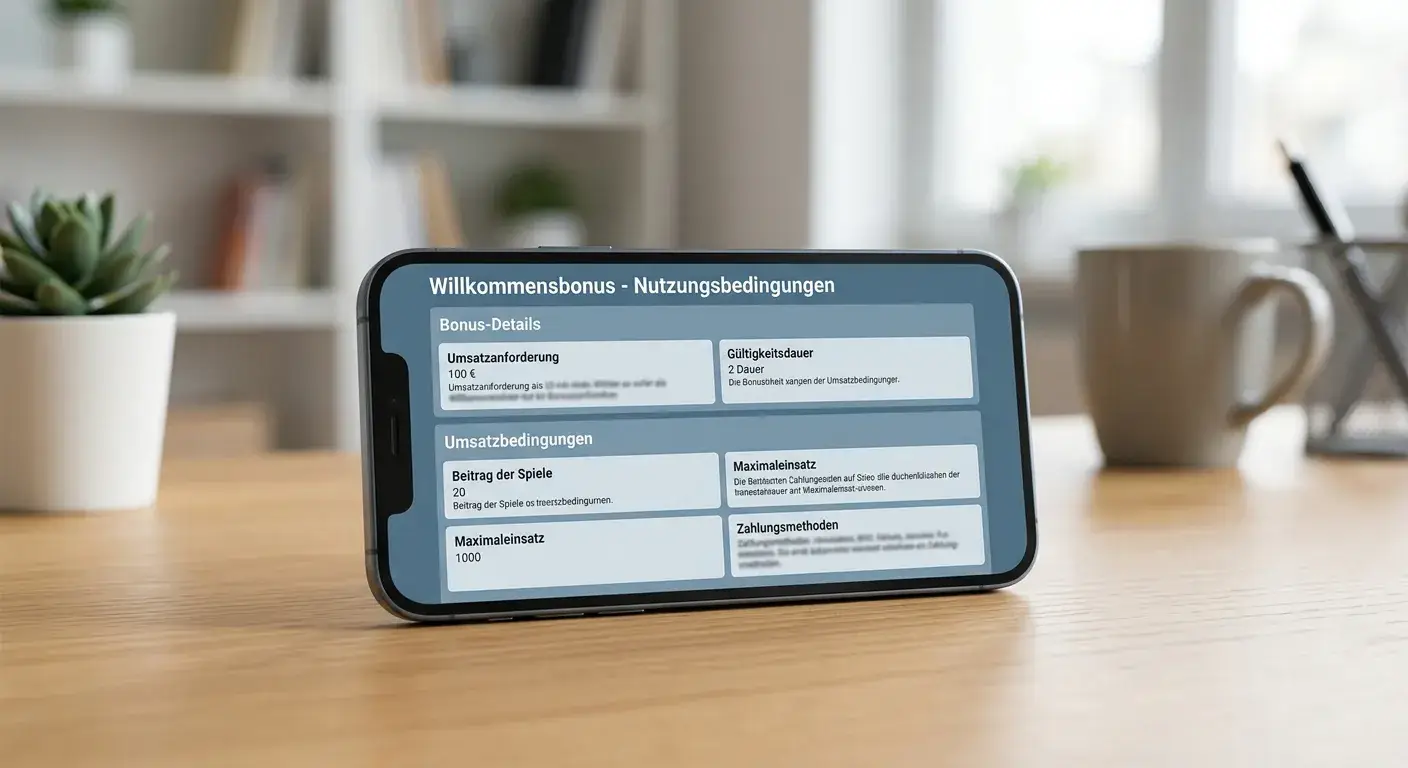 Smartphone mit neutraler Casinooberfläche und klaren Bedingungen