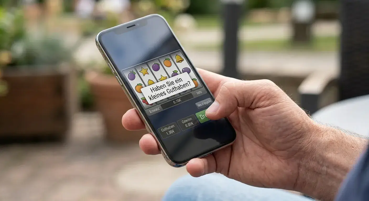 Smartphone mit neutraler Spieloberfläche und Notiz zu kleinen Einsatzstufen