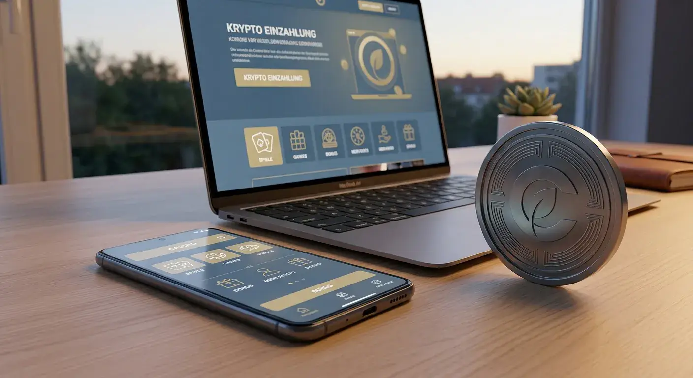 Mobiles Casino im Browser neben symbolischem Krypto-Token