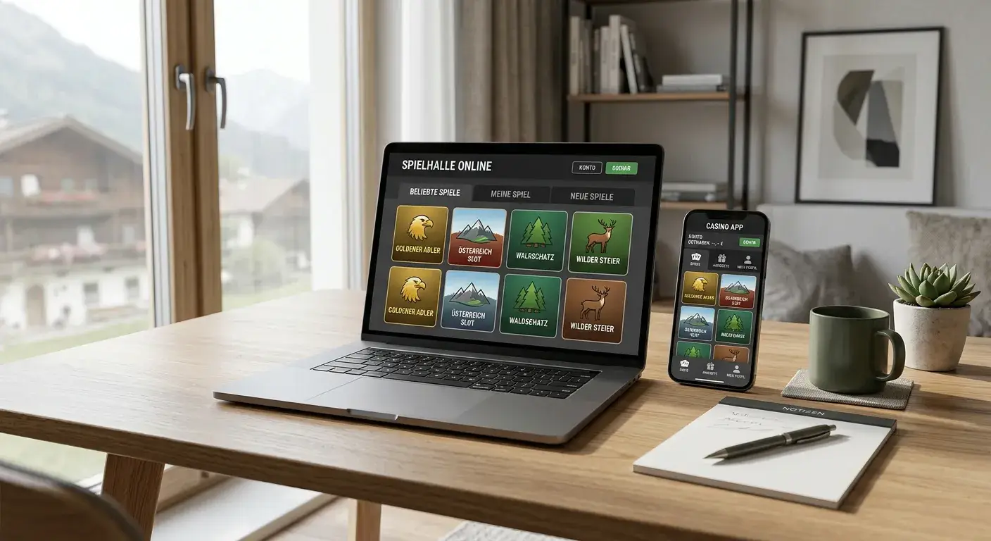 Smartphone und Laptop mit neutraler Casino-Oberfläche ohne Logo