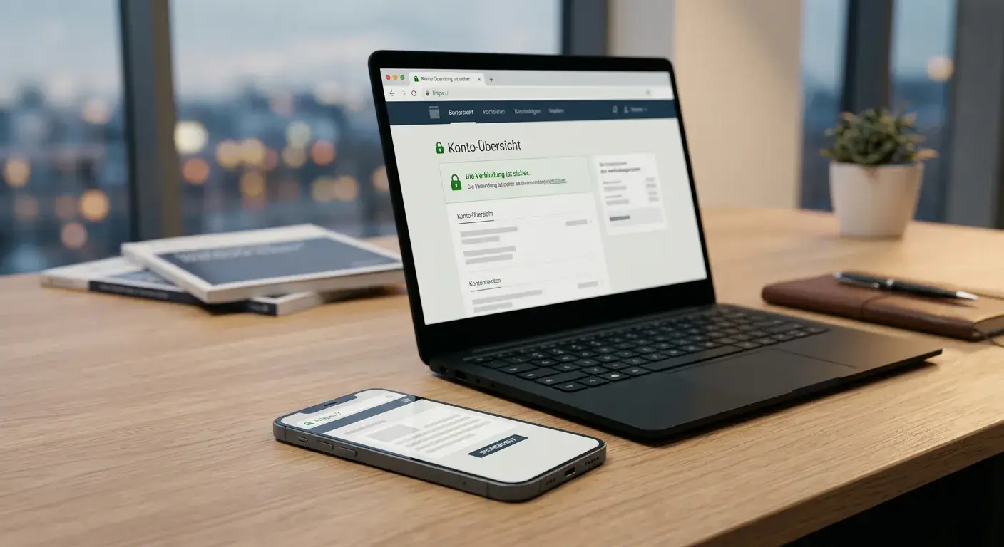 Abgesicherter Browser mit neutralem HTTPS-Symbol und Notizen