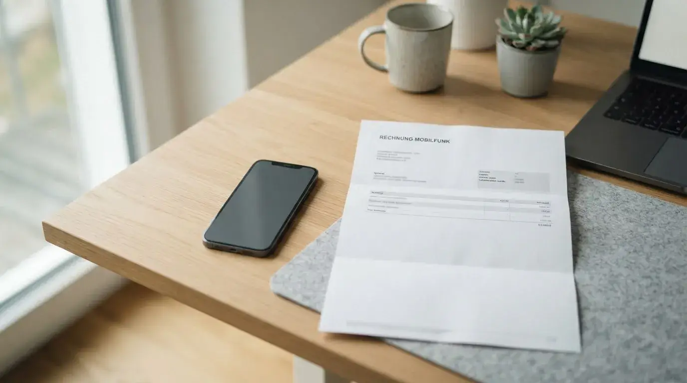 Neutrales Smartphone neben einer Mobilfunkabrechnung
