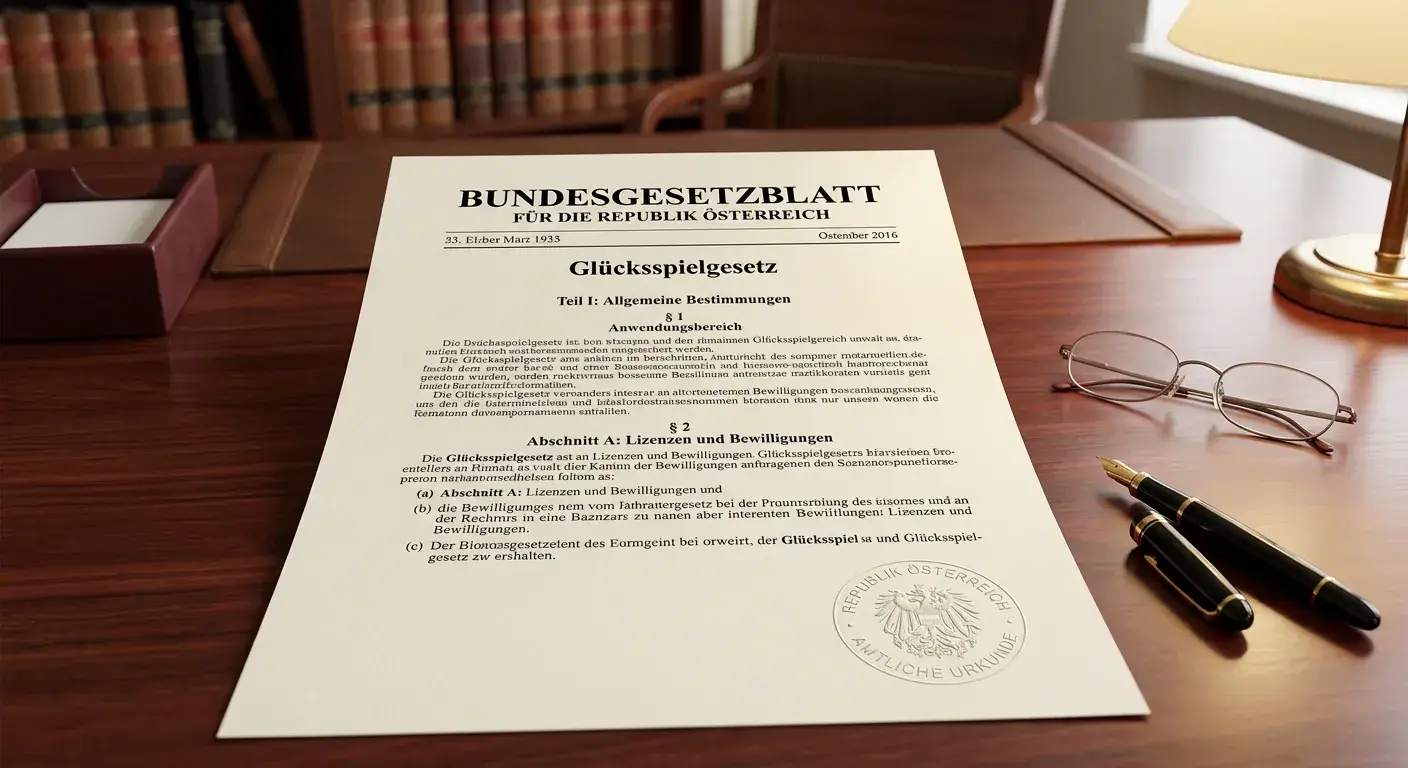 Offizielles österreichisches Rechtsdokument auf Mahagoni-Schreibtisch